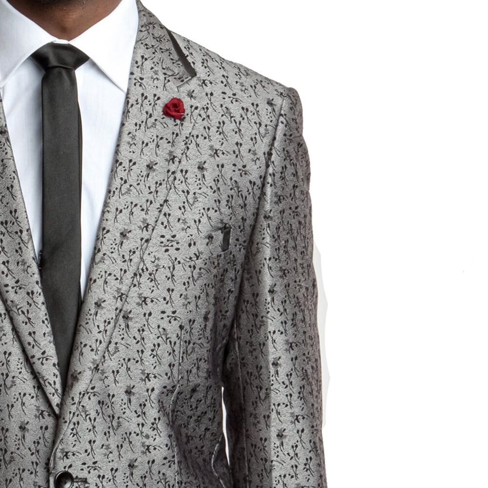 Men's Floral Blazer Jacket by Tazzio, Grey - Picture 2 of 6